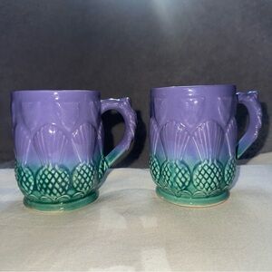 Set of Two Highland Ware Thistle Mugs Govancroft Made in Scotland Mermaid